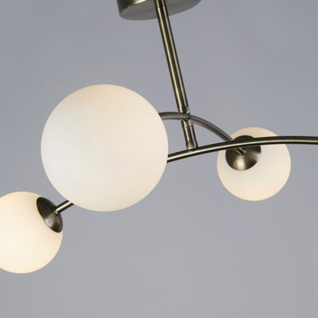 Freyza - Ellison 4 Light Antique Brass & Frosted Glass Flush Ceiling Light