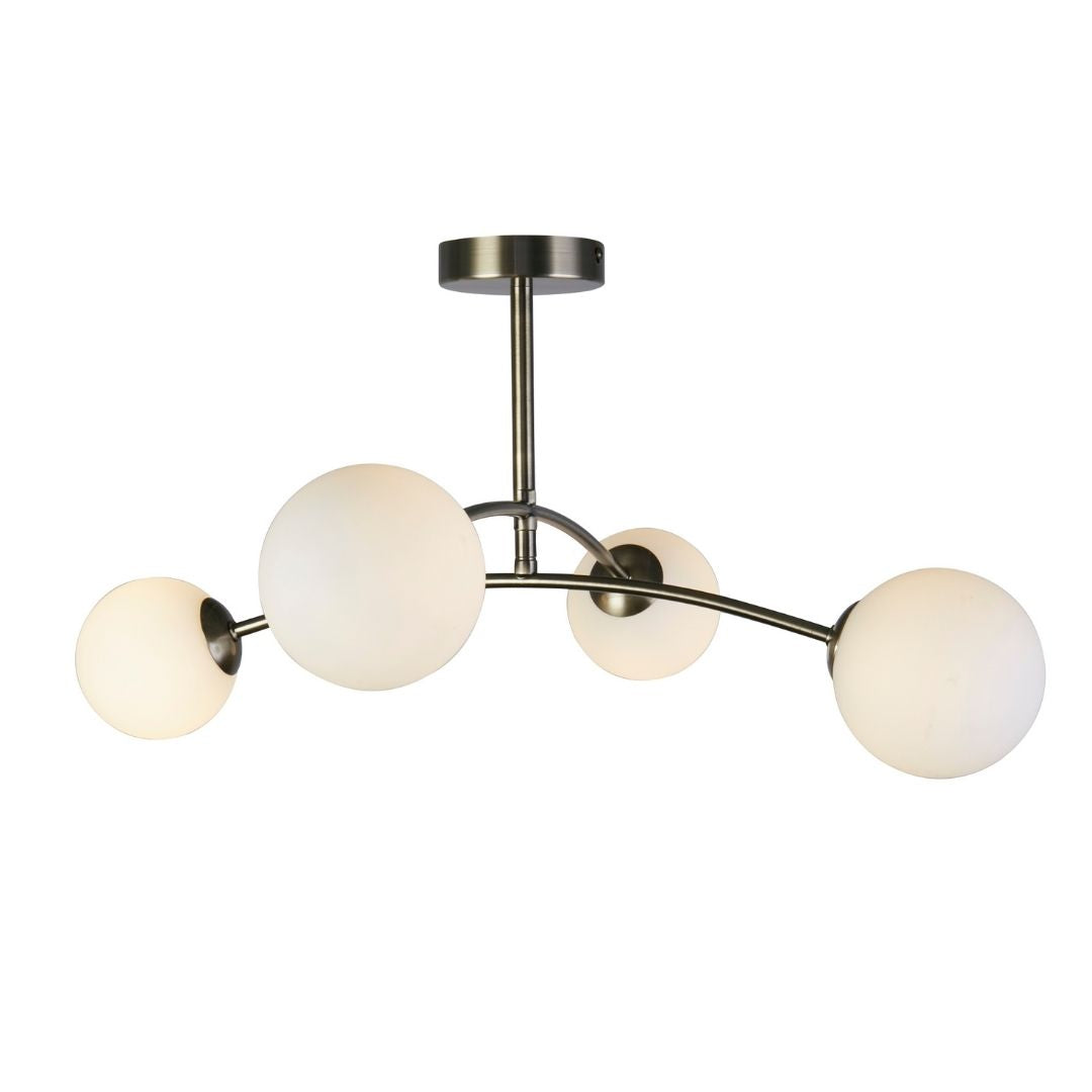 Freyza - Ellison 4 Light Antique Brass & Frosted Glass Flush Ceiling Light