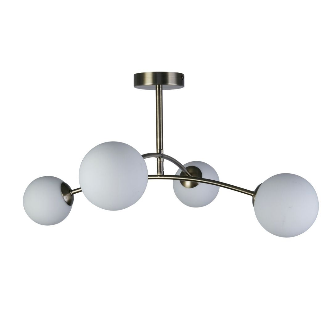 Freyza - Ellison 4 Light Antique Brass & Frosted Glass Flush Ceiling Light