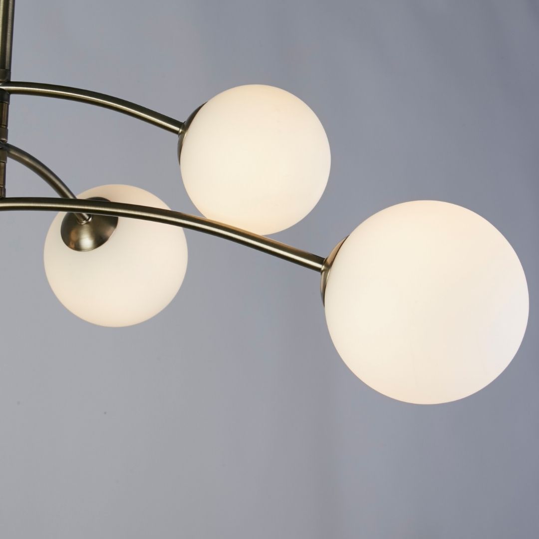 Freyza - Ellison 6 Light Antique Brass & Frosted Glass Semi-Flush Ceiling Light