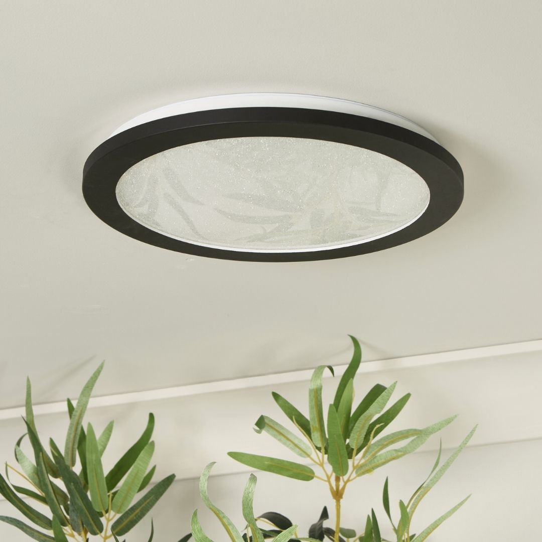 Freyza - Addie Bathroom Black and Crystal LED Flush Ceiling Light