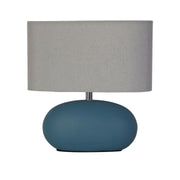 Freyza - Blue Ceramic Table Lamp | Oval Design with Natural Drum Shade | Coastal Modern Accent Lighting for Bedroom & Living Room