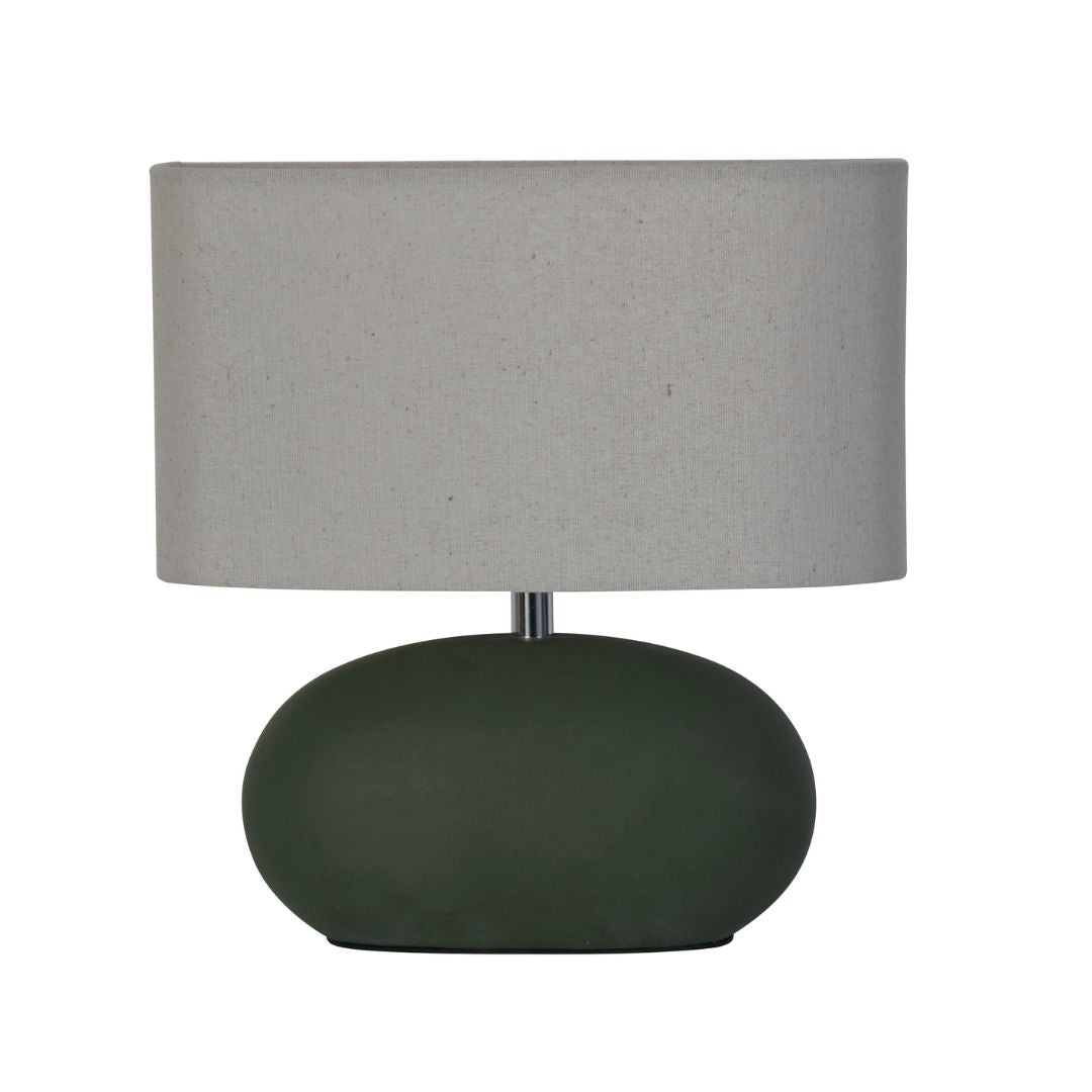 Freyza - Green Ceramic Table Lamp | Oval Design with Natural Drum Shade | Organic Modern Lighting for Living Room & Bedroom