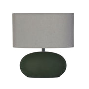 Freyza - Green Ceramic Table Lamp | Oval Design with Natural Drum Shade | Organic Modern Lighting for Living Room & Bedroom
