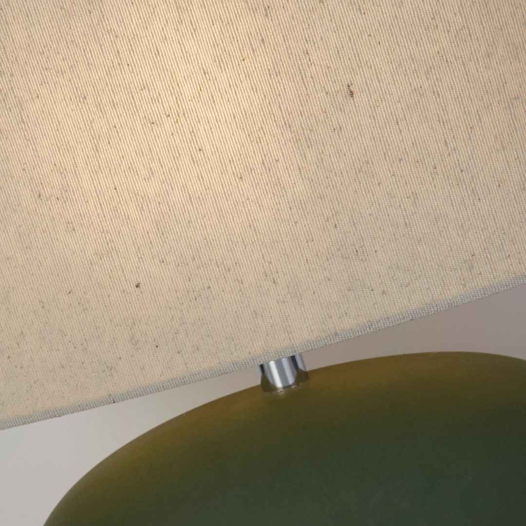Freyza - Green Ceramic Table Lamp | Oval Design with Natural Drum Shade | Organic Modern Lighting for Living Room & Bedroom