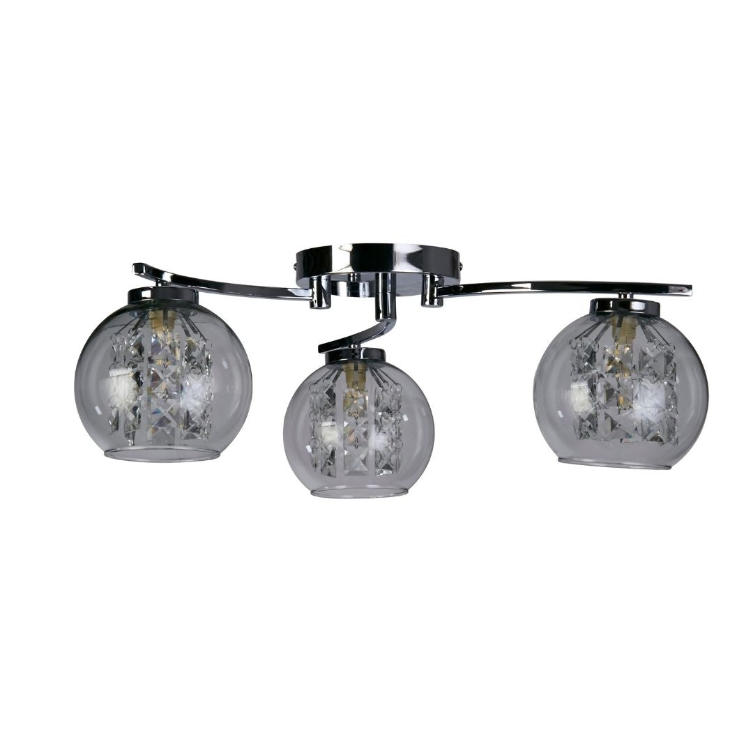 Freyza – 3-Light Chrome & Glass Flush Ceiling Light | Indoor Lighting Fixture with Clear Glass Shades