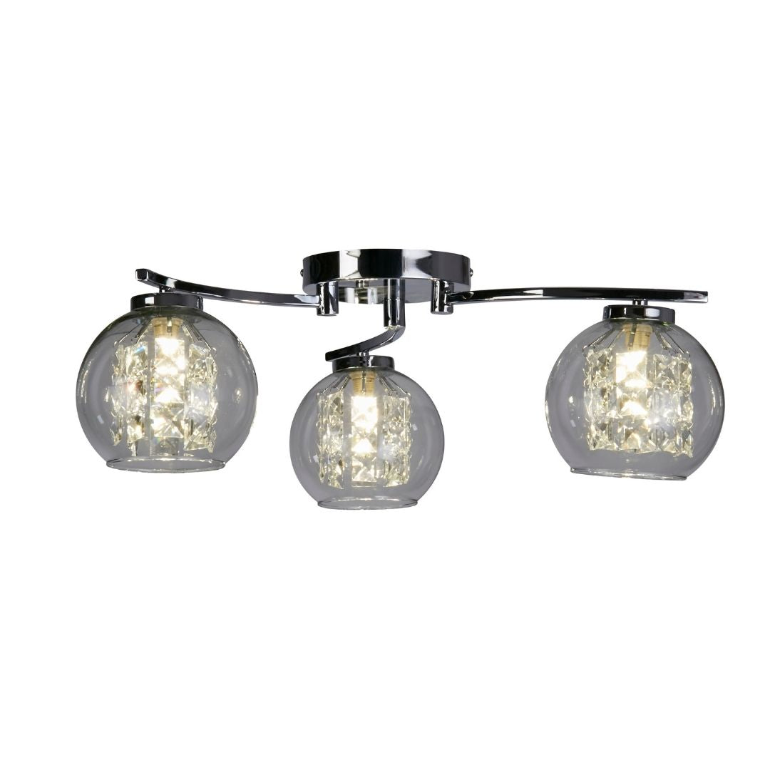 Freyza – 3-Light Chrome & Glass Flush Ceiling Light | Indoor Lighting Fixture with Clear Glass Shades
