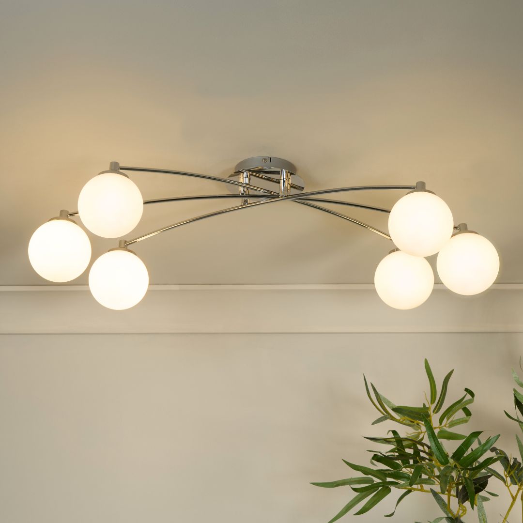 Freyza - Navarro 6 Light Chrome Semi Flush Ceiling Light