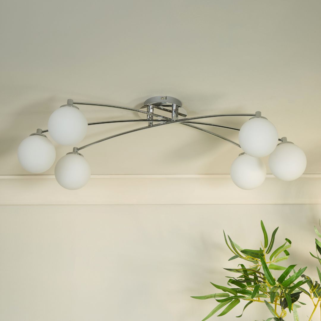 Freyza - Navarro 6 Light Chrome Semi Flush Ceiling Light