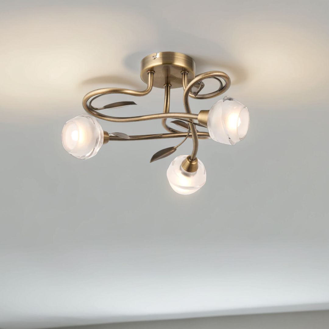 Freyza - Maywood 3 Light Semi Flush Ceiling Light Antique Brass