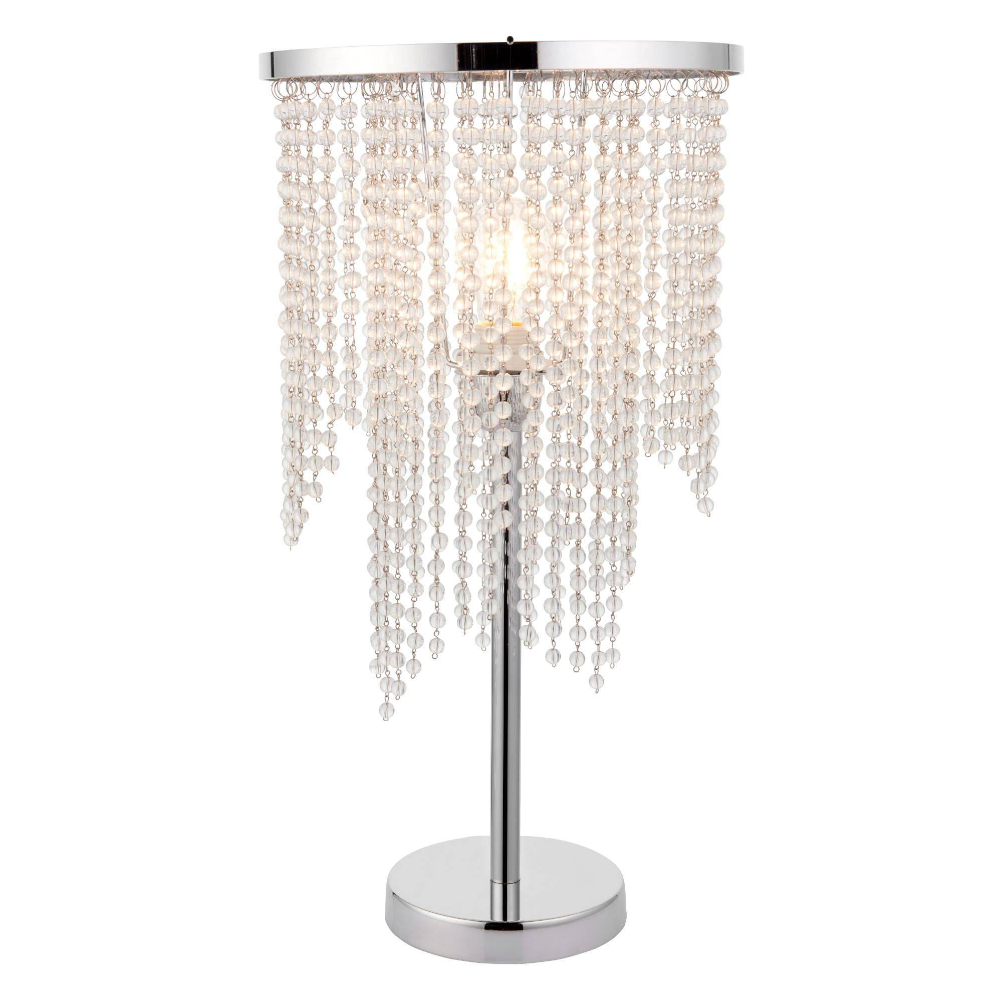 Freyza – Polished Chrome 1-Light Table Lamp | 52 cm Clear Glass Droplet Shade Indoor Lighting Fixture