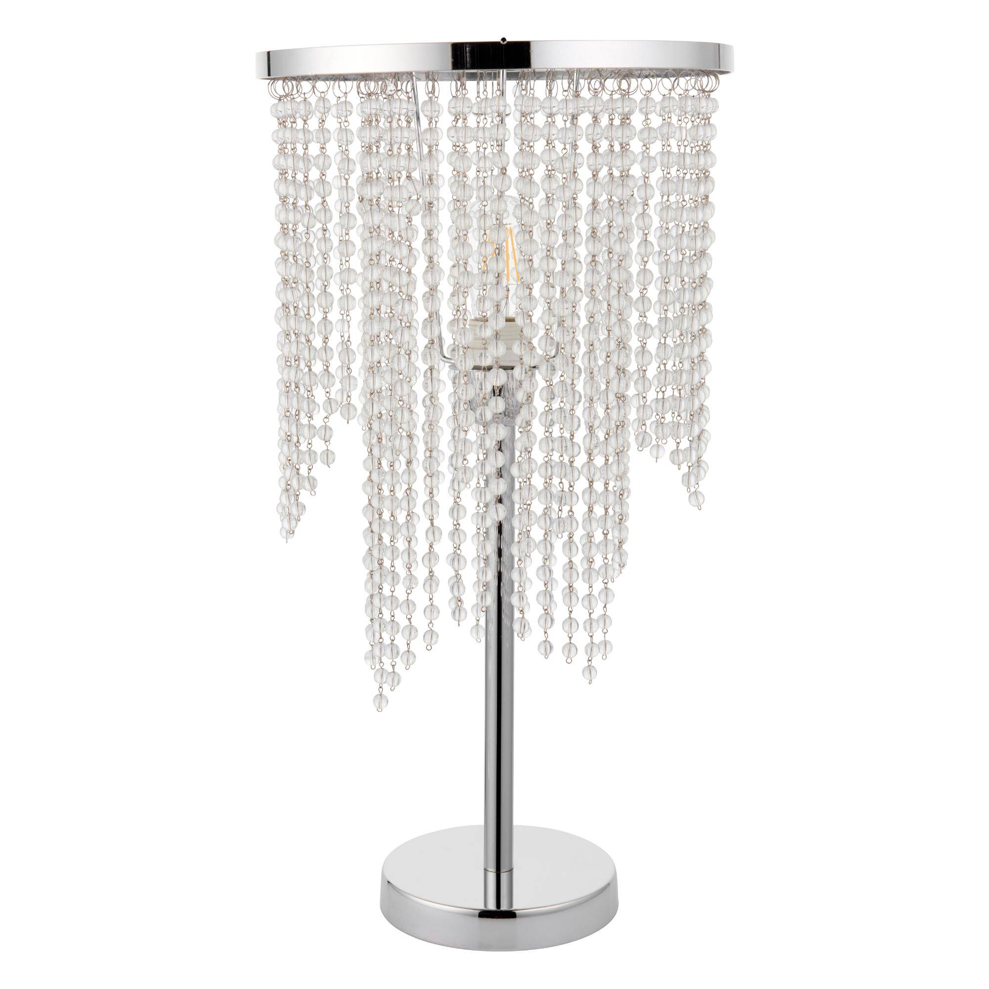 Freyza – Polished Chrome 1-Light Table Lamp | 52 cm Clear Glass Droplet Shade Indoor Lighting Fixture