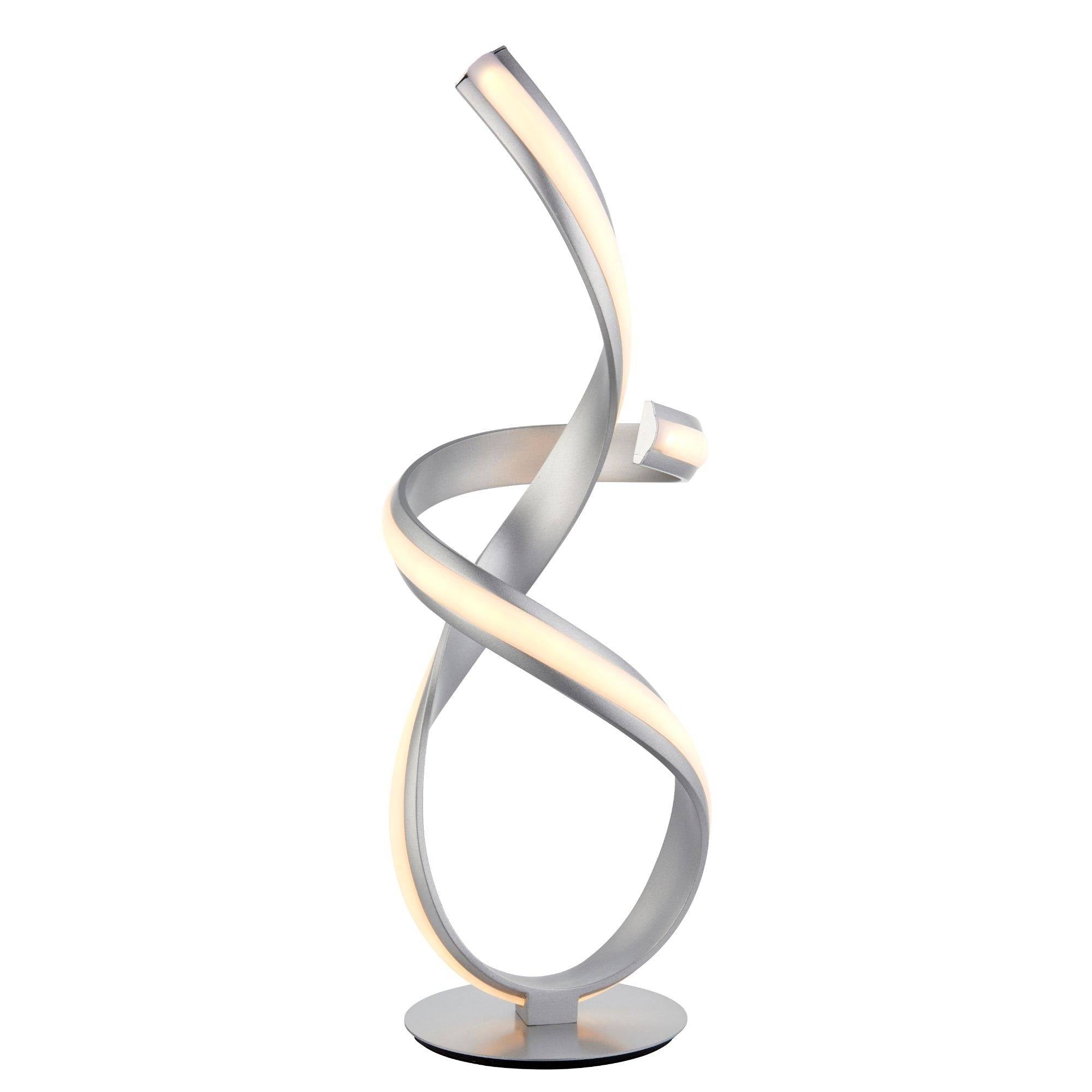 Freyza - LED Table Lamp | Modern Swirling Matt Silver Base | Contemporary Warm White Integrated Light for Living Rooms & Hallways