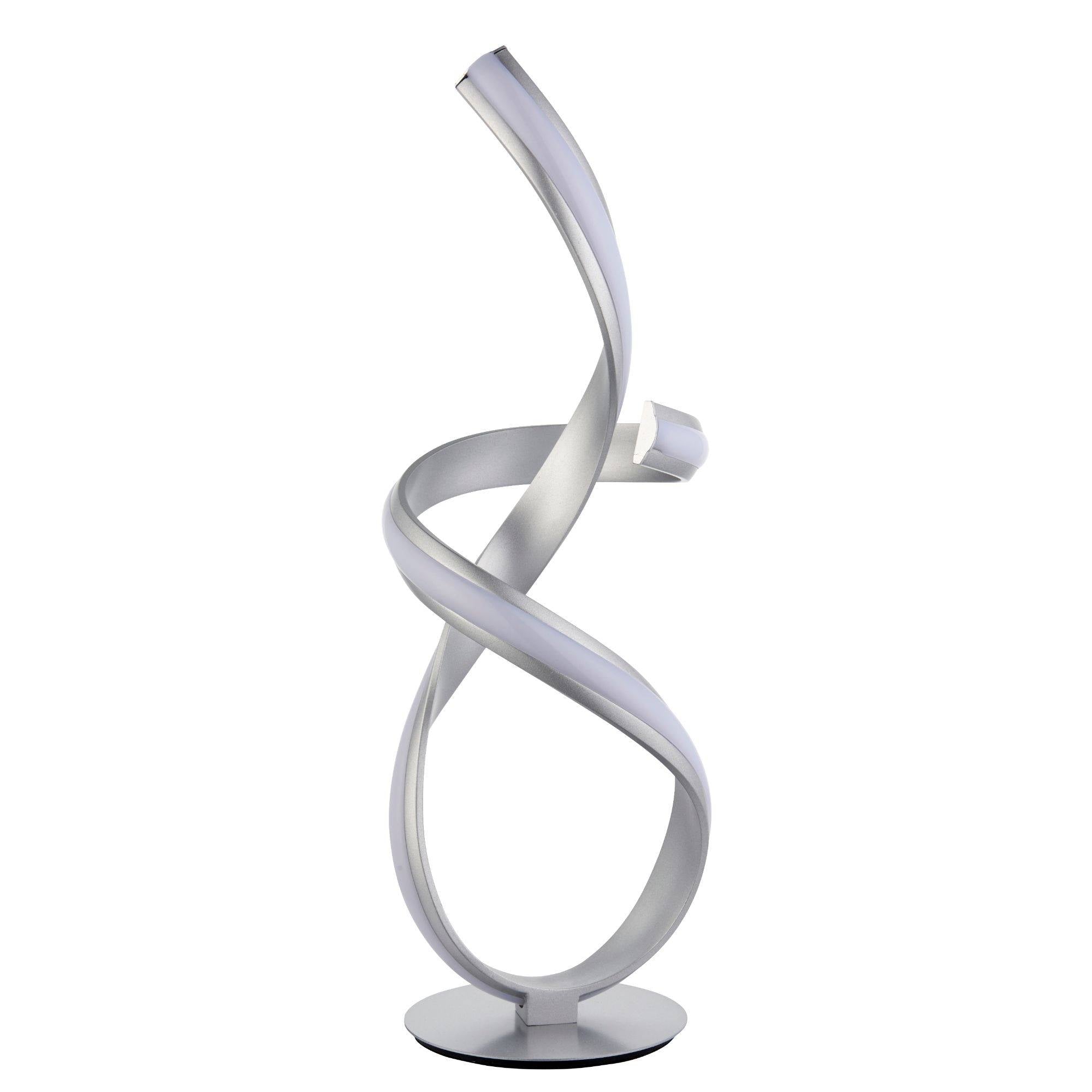 Freyza - LED Table Lamp | Modern Swirling Matt Silver Base | Contemporary Warm White Integrated Light for Living Rooms & Hallways