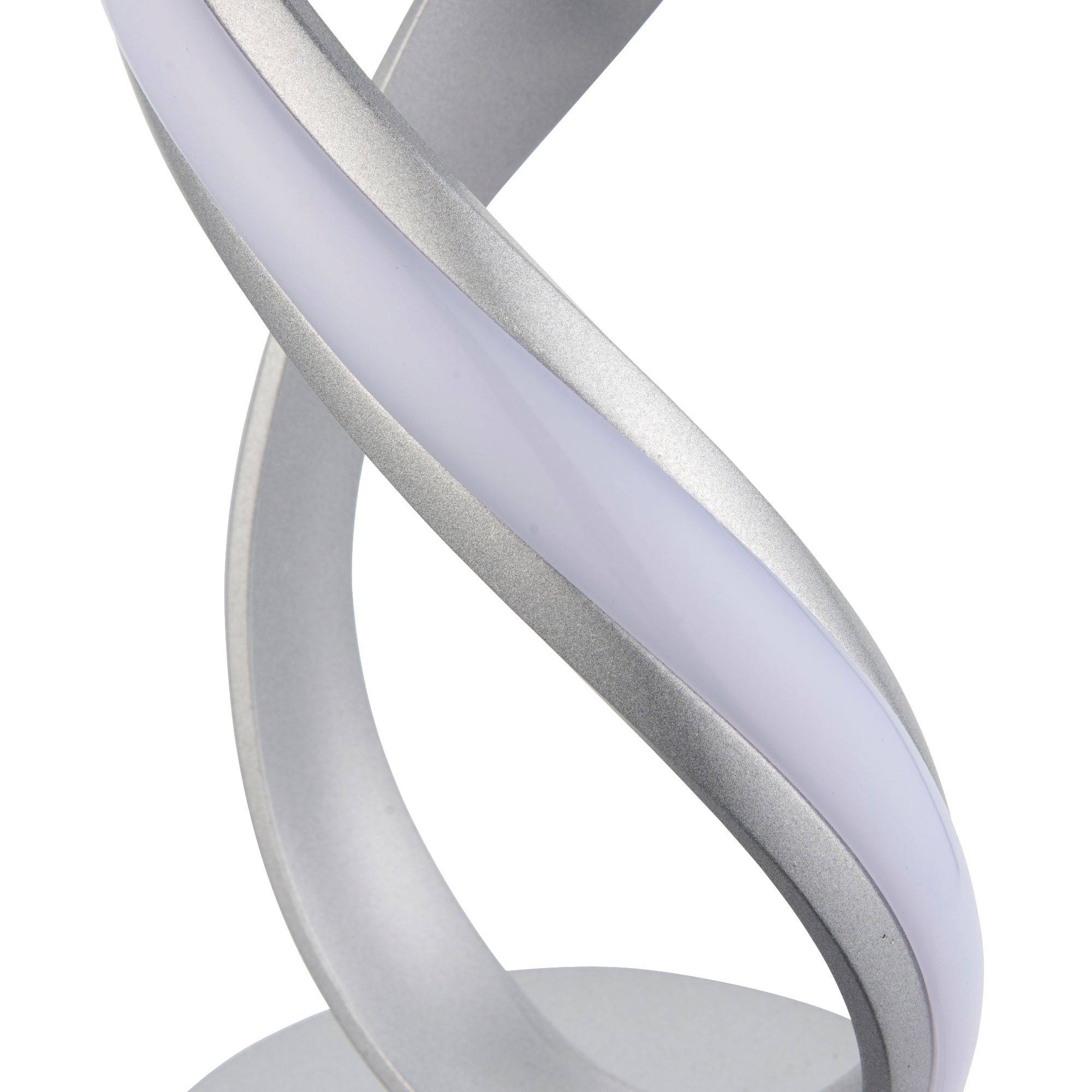Freyza - LED Table Lamp | Modern Swirling Matt Silver Base | Contemporary Warm White Integrated Light for Living Rooms & Hallways