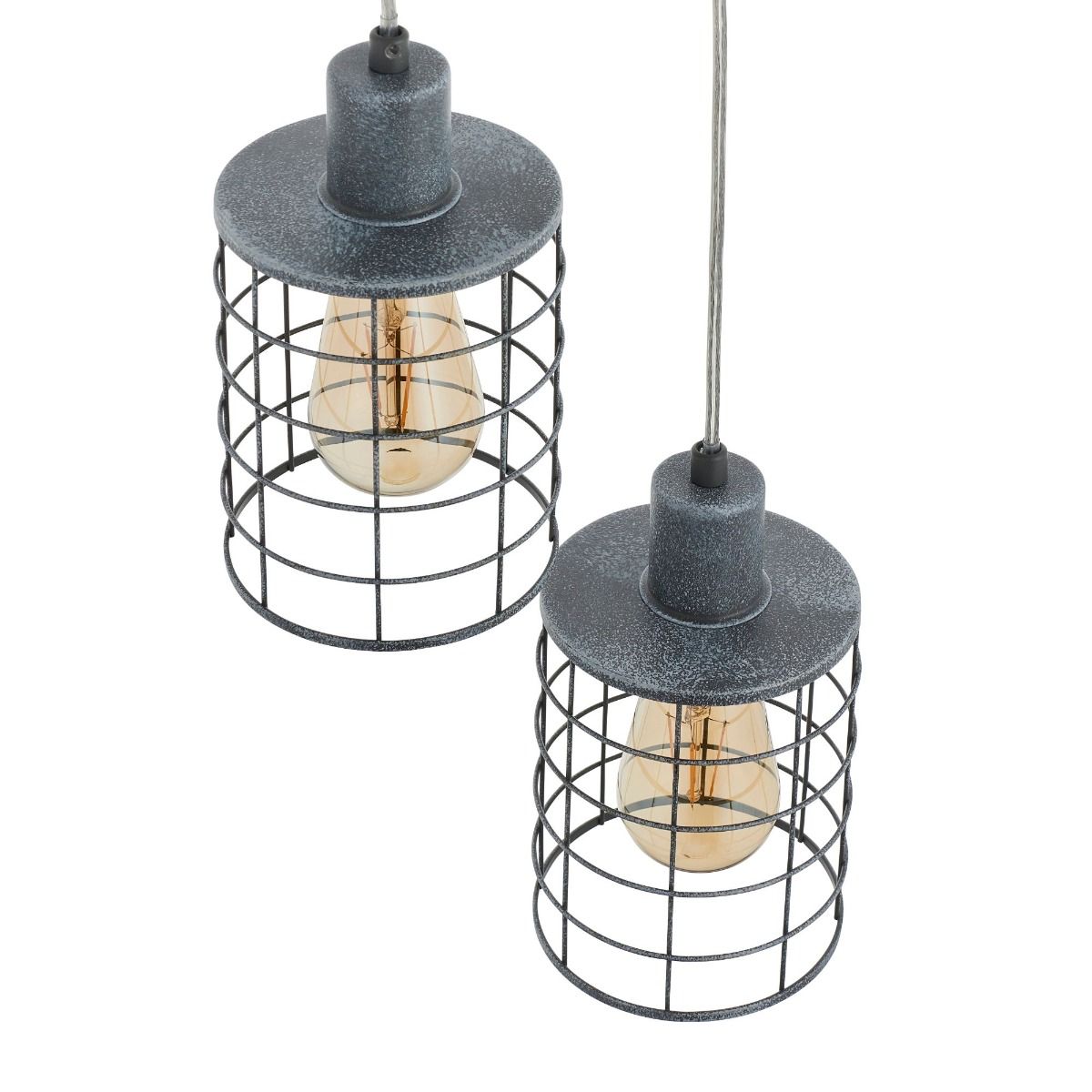Freyza – 3-Light Concrete Effect Pendant Ceiling Light | Industrial-Style Hanging Fixture with Metal Canopies and Adjustable Cables