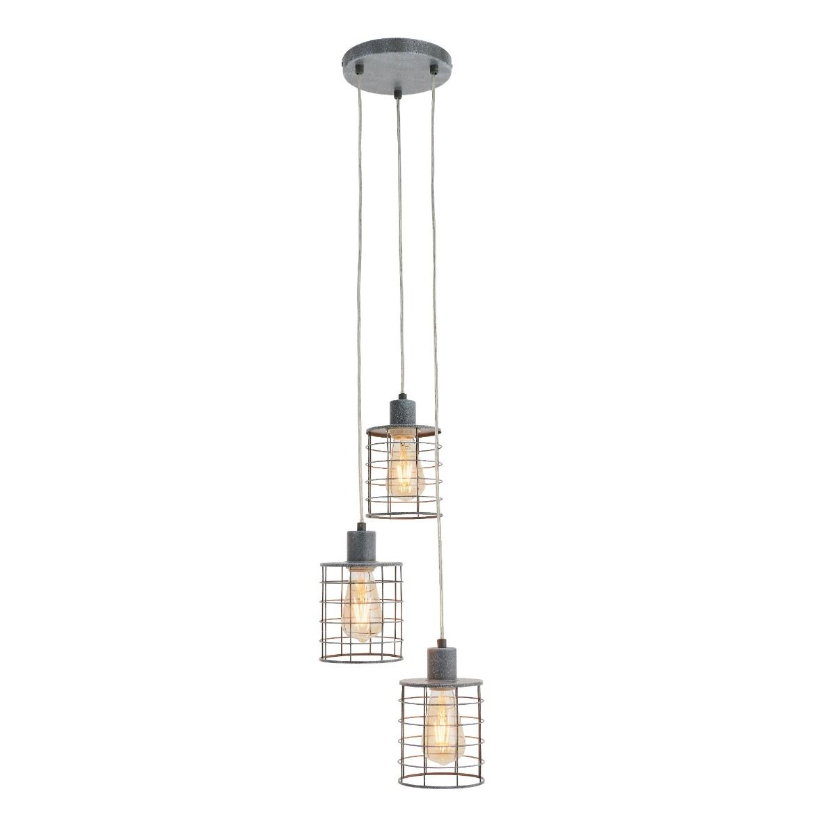 Freyza – 3-Light Concrete Effect Pendant Ceiling Light | Industrial-Style Hanging Fixture with Metal Canopies and Adjustable Cables