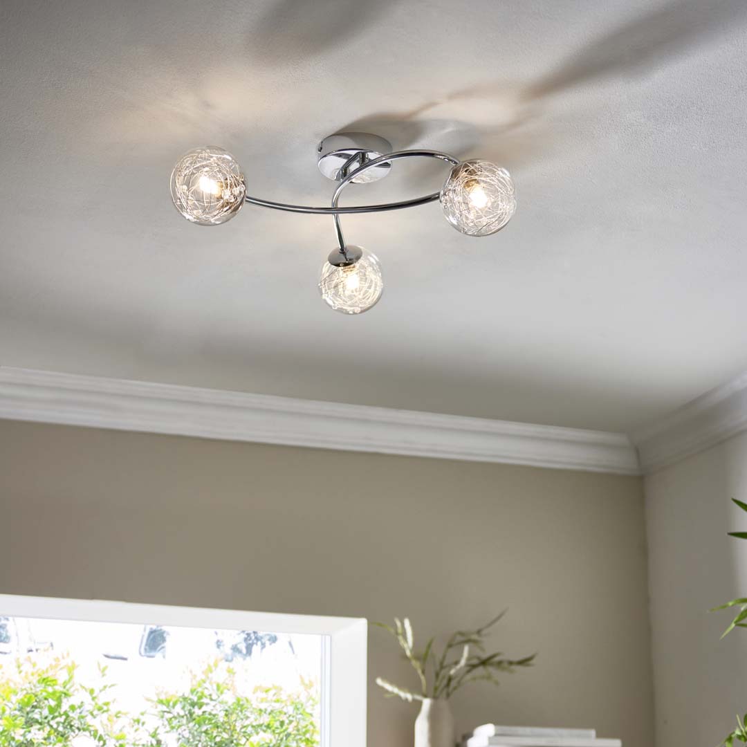 Freyza - Jaymie 3 Light Chrome Semi-Flush Ceiling Light