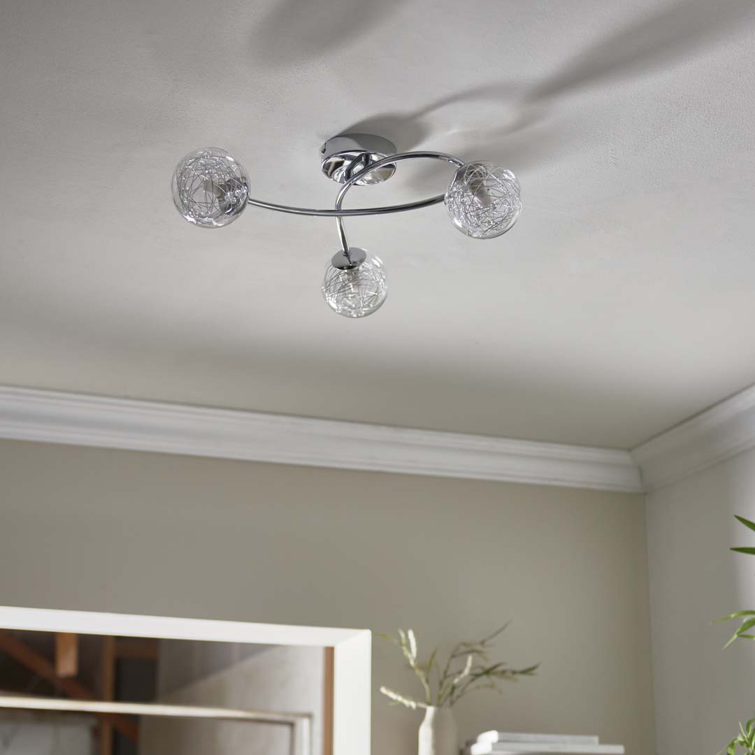 Freyza - Jaymie 3 Light Chrome Semi-Flush Ceiling Light