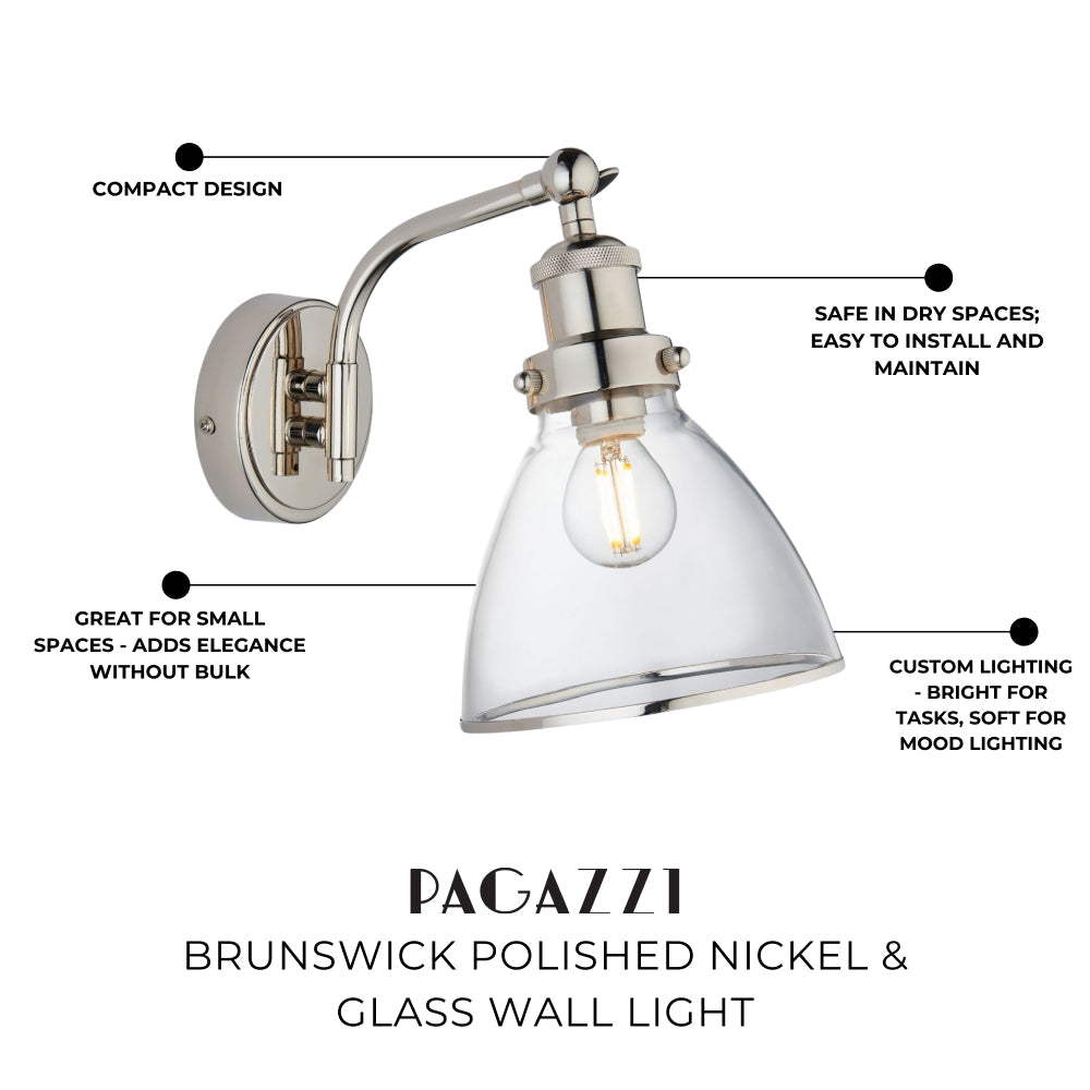 Freyza - Brunswick Polished Nickel & Glass Wall Light