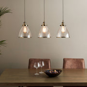 Freyza - Brunswick 3 Light Antique Brass & Glass Ceiling Pendant Bar