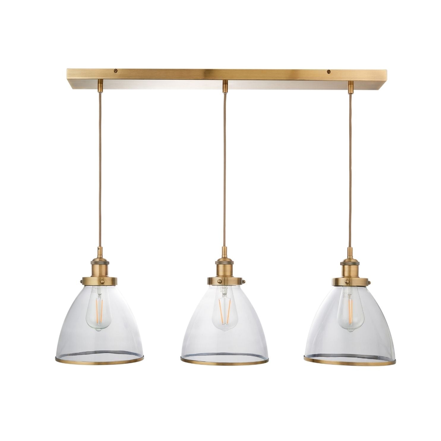 Freyza - Brunswick 3 Light Antique Brass & Glass Ceiling Pendant Bar