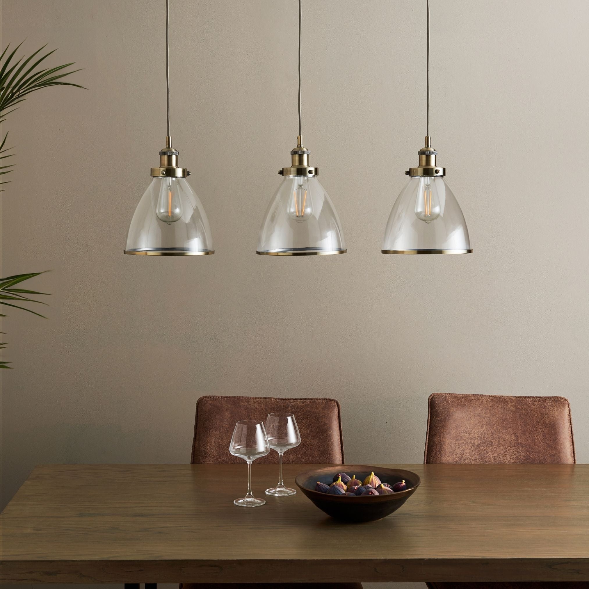 Freyza - Brunswick 3 Light Antique Brass & Glass Ceiling Pendant Bar