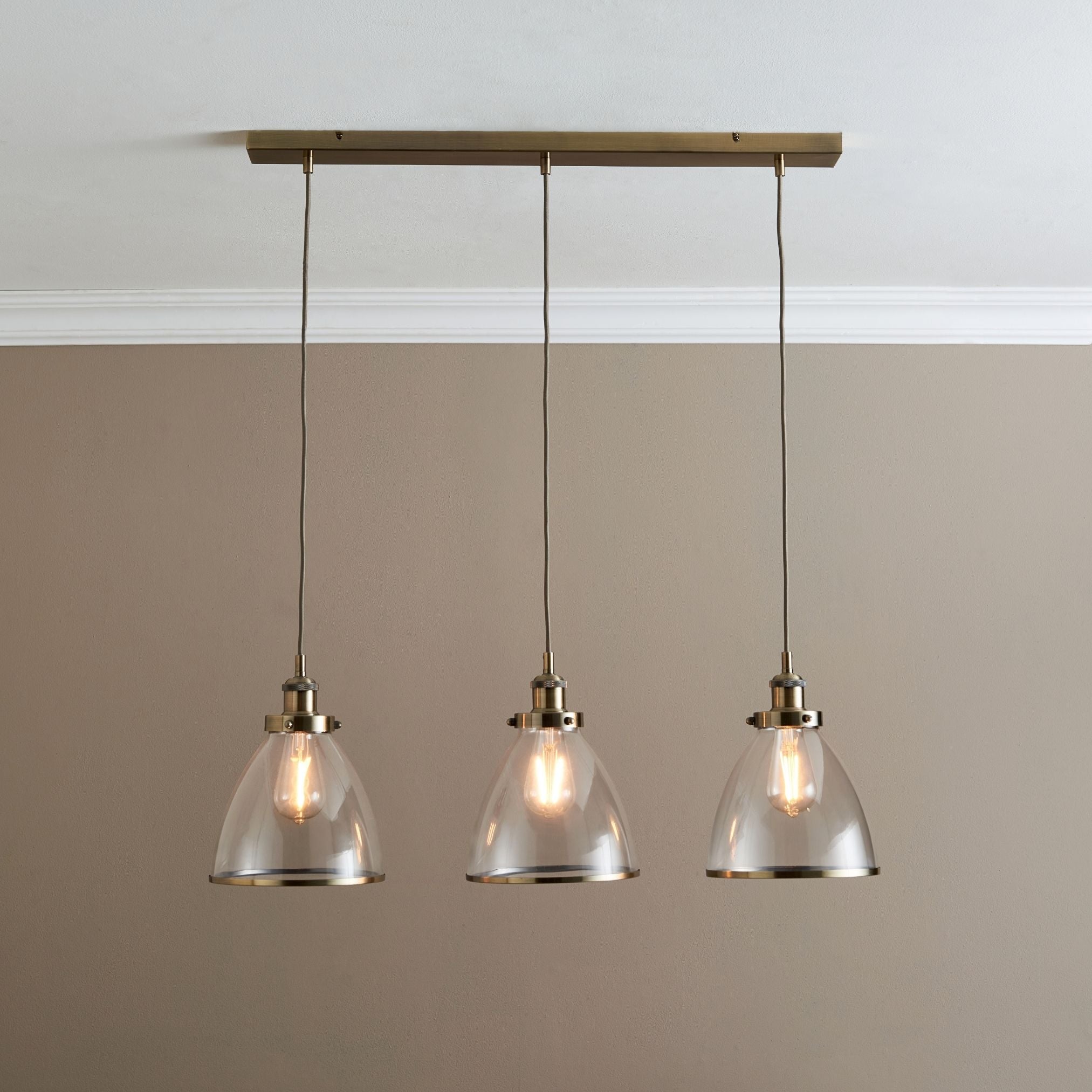 Freyza - Brunswick 3 Light Antique Brass & Glass Ceiling Pendant Bar