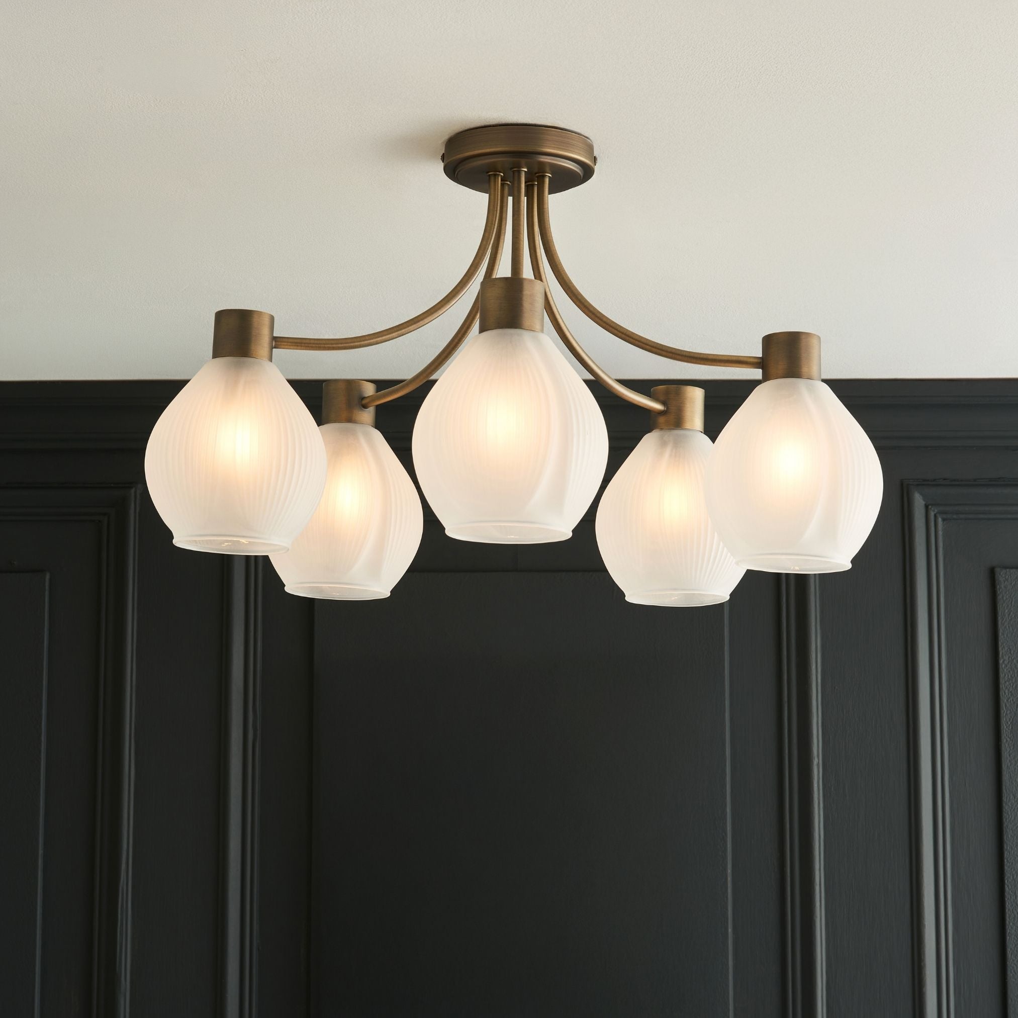 Freyza - Hamilton 5 Light Antique Brass Semi Flush Ceiling Light