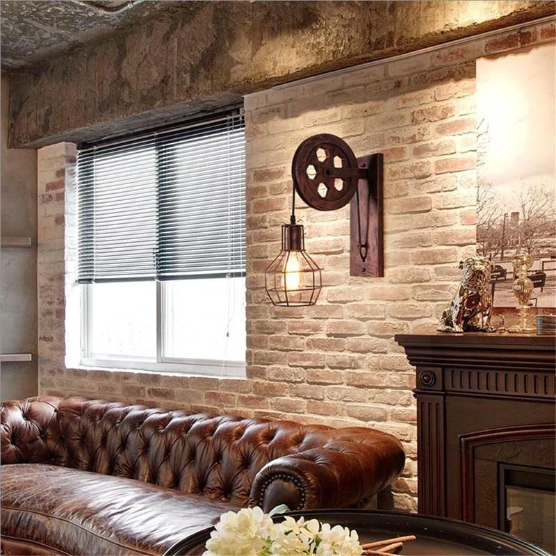Freyza - Loft - Lampe murale industrielle vintage à poulie