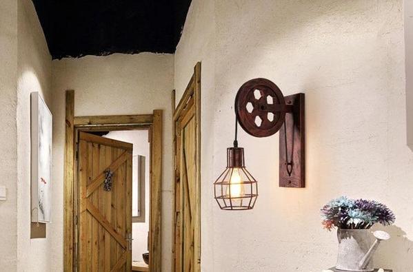 Freyza - Loft - Lampe murale industrielle vintage à poulie