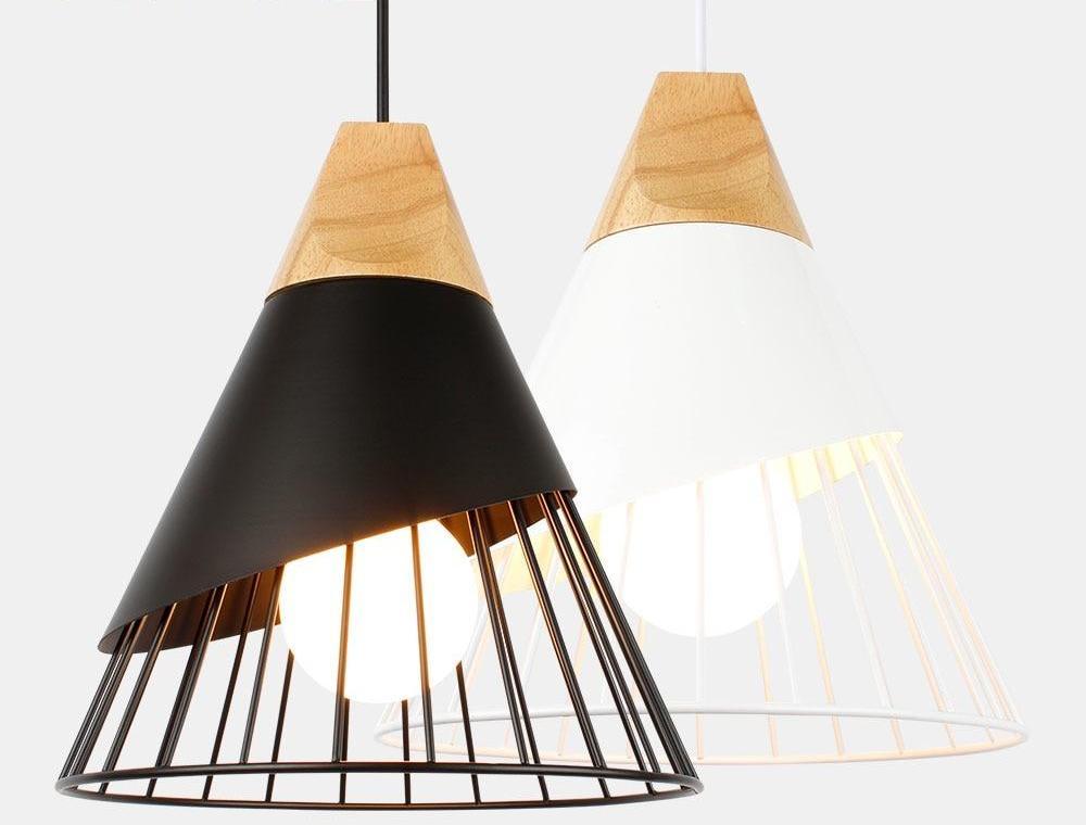 Freyza - Wooden Base Iron Cage Hanging Nordic Lamp