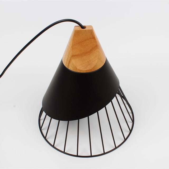 Freyza - Wooden Base Iron Cage Hanging Nordic Lamp