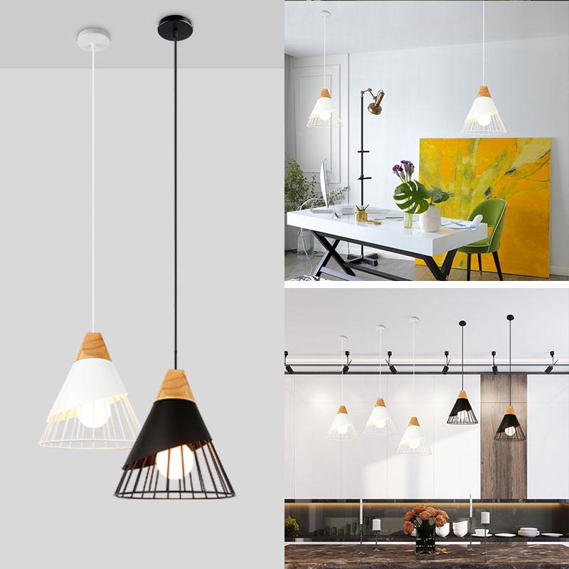 Freyza - Wooden Base Iron Cage Hanging Nordic Lamp