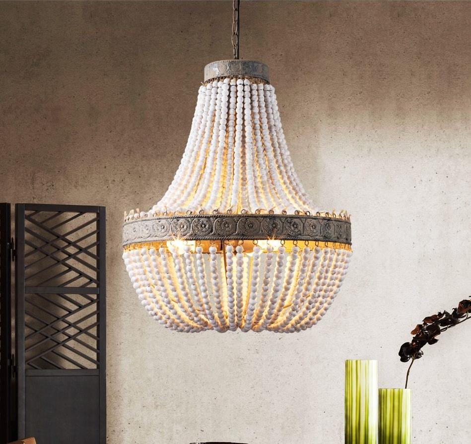 Freyza - Metis - Vintage Wooden Beaded Round Chandelier