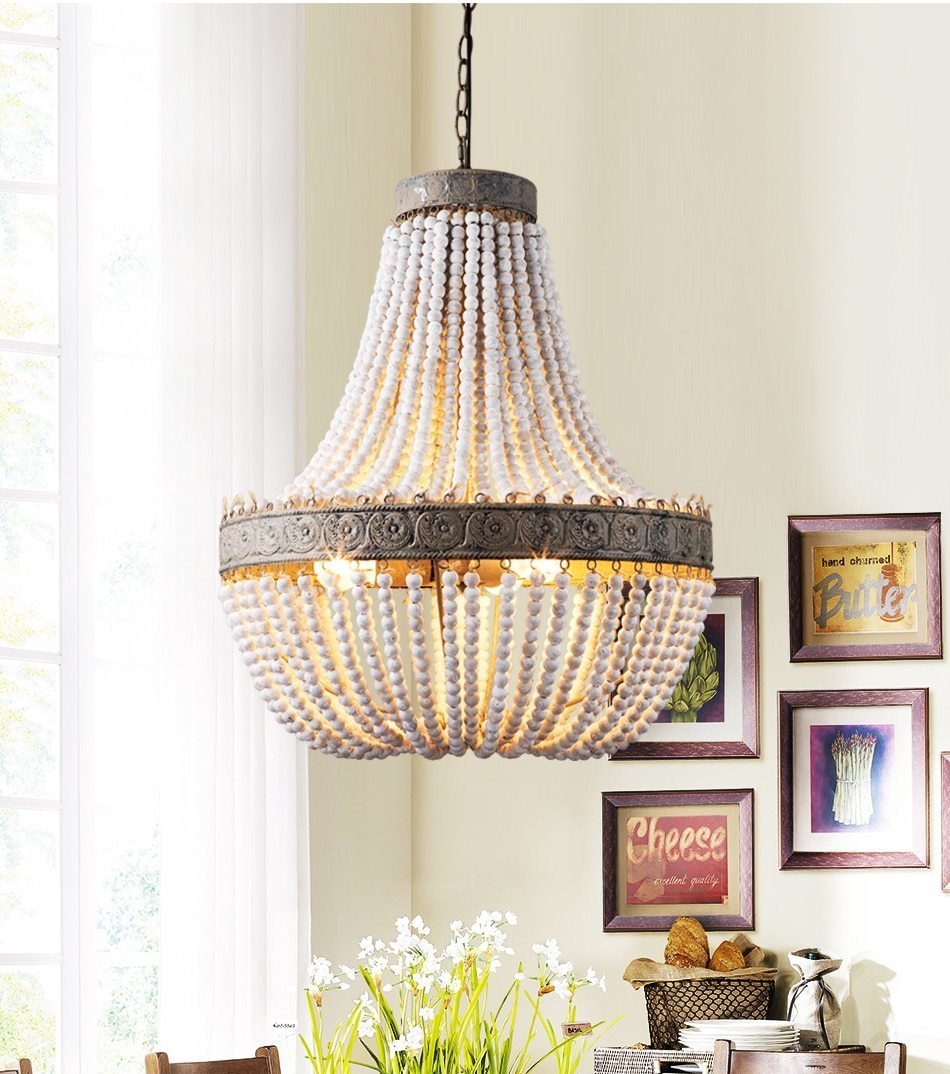 Freyza - Metis - Vintage Wooden Beaded Round Chandelier
