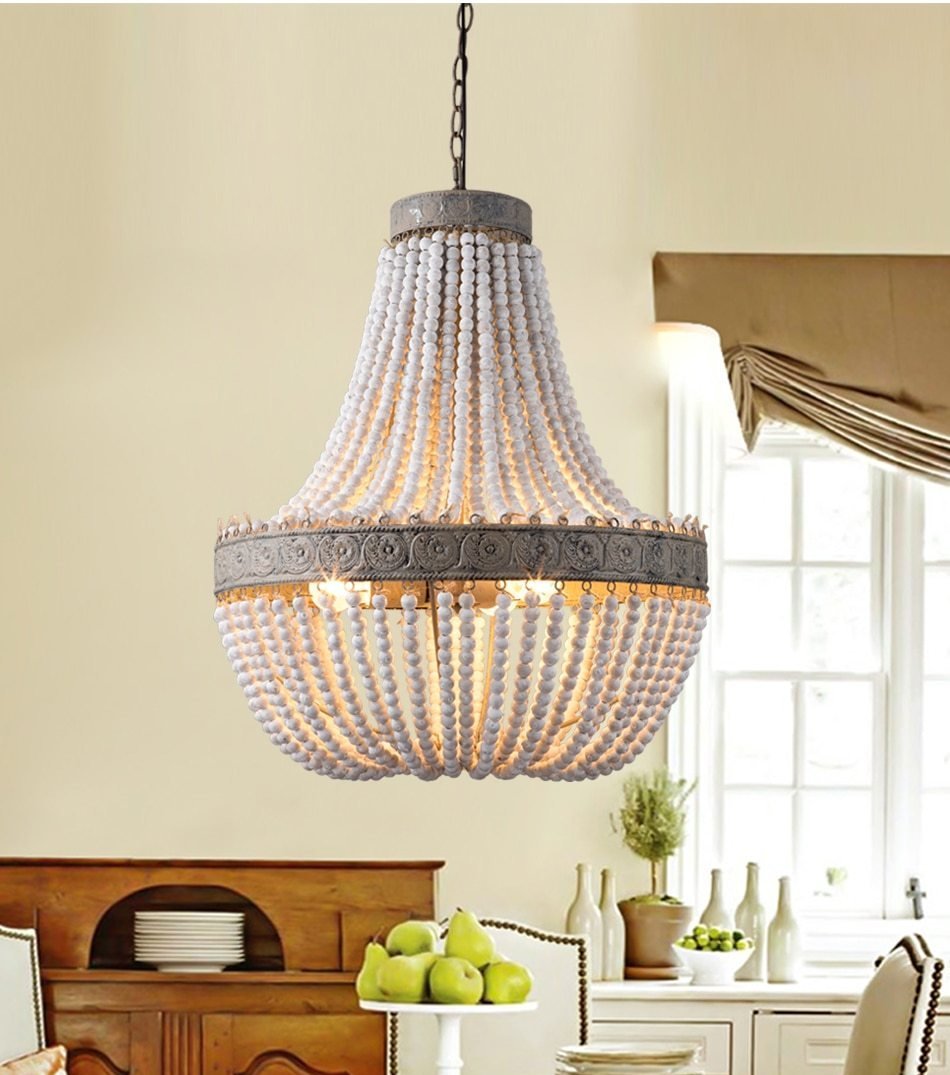 Freyza - Metis - Vintage Wooden Beaded Round Chandelier
