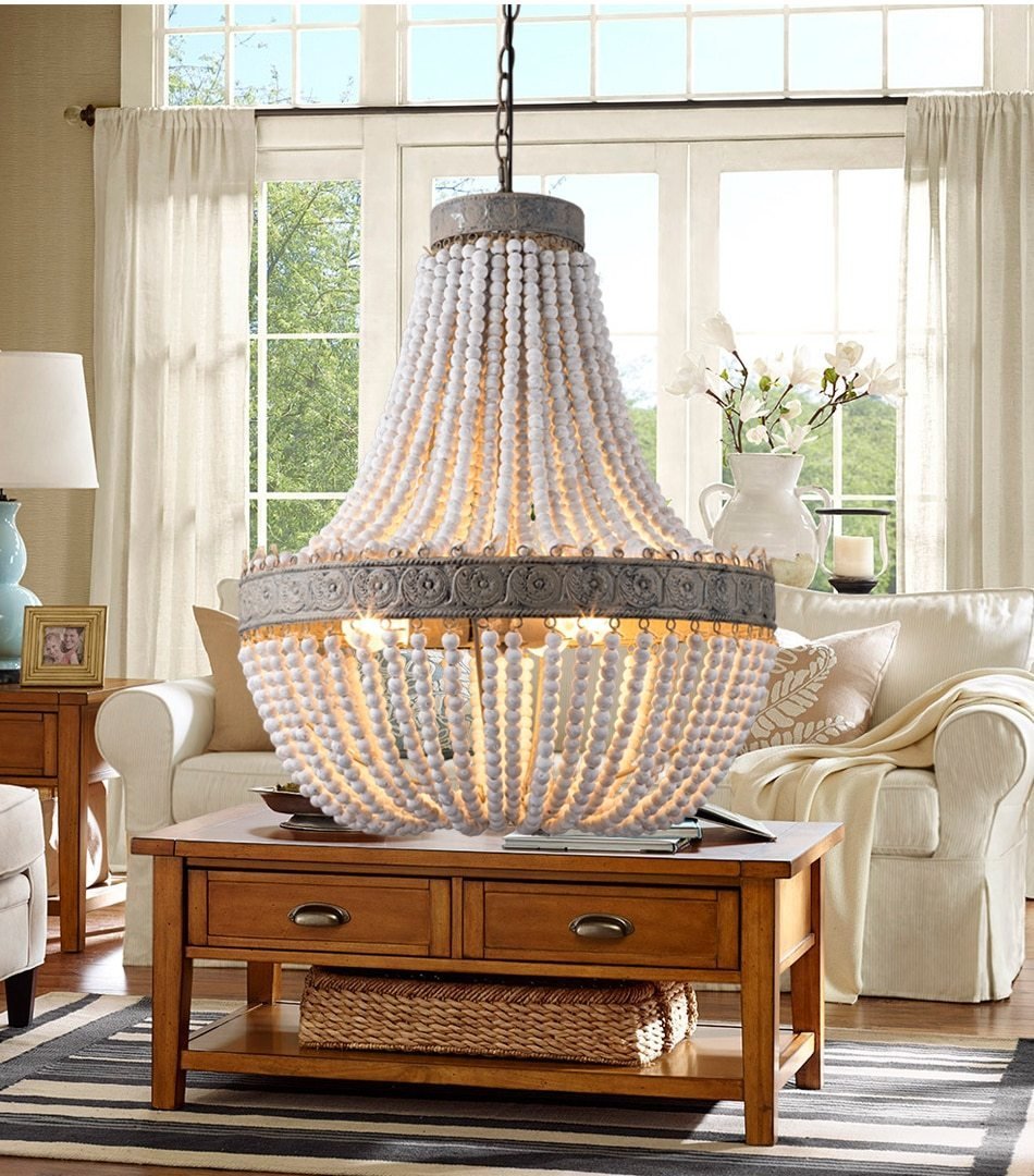 Freyza - Metis - Vintage Wooden Beaded Round Chandelier