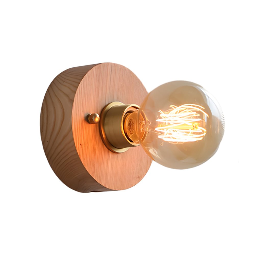 Freyza - Mid-Century Walnut Wood Wall Sconce – Vintage Bedside Wall Lamp with Pull Chain (E27)