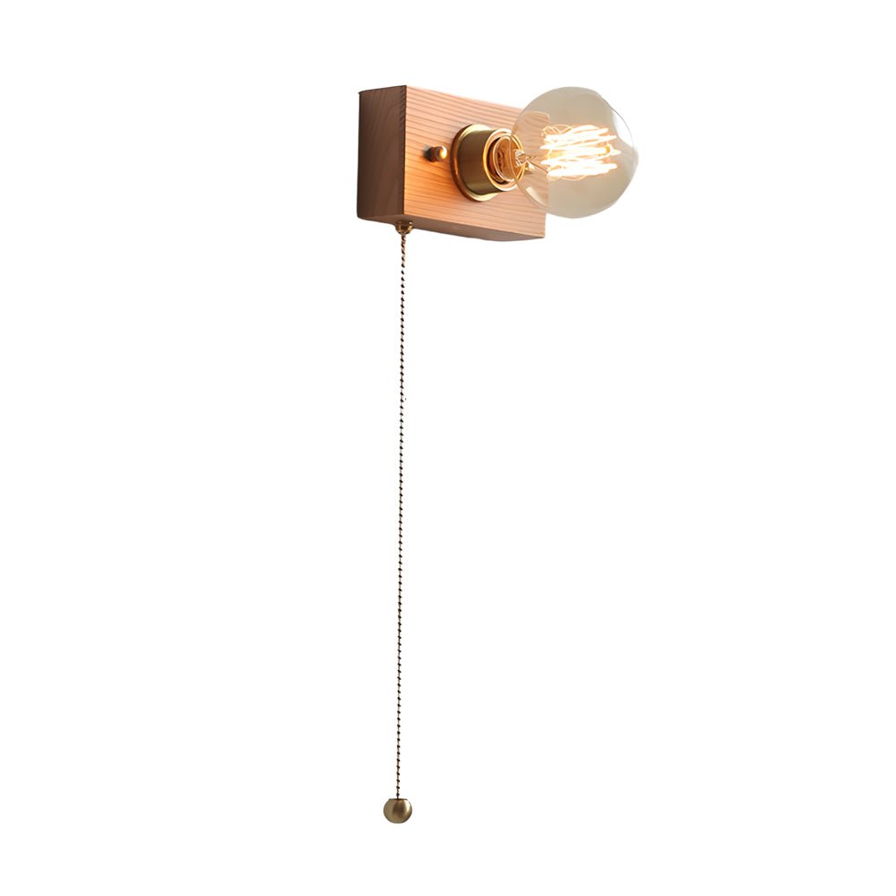 Freyza - Mid-Century Walnut Wood Wall Sconce – Vintage Bedside Wall Lamp with Pull Chain (E27)