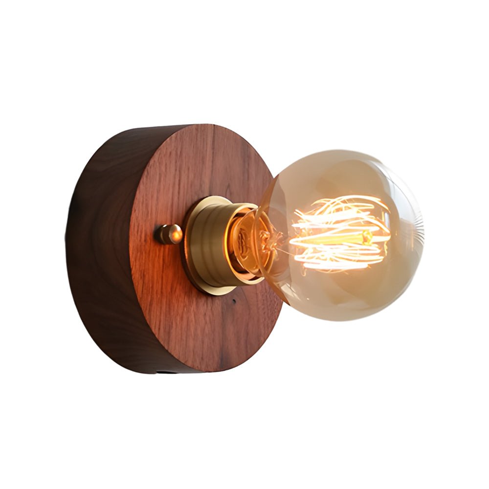 Freyza - Mid-Century Walnut Wood Wall Sconce – Vintage Bedside Wall Lamp with Pull Chain (E27)