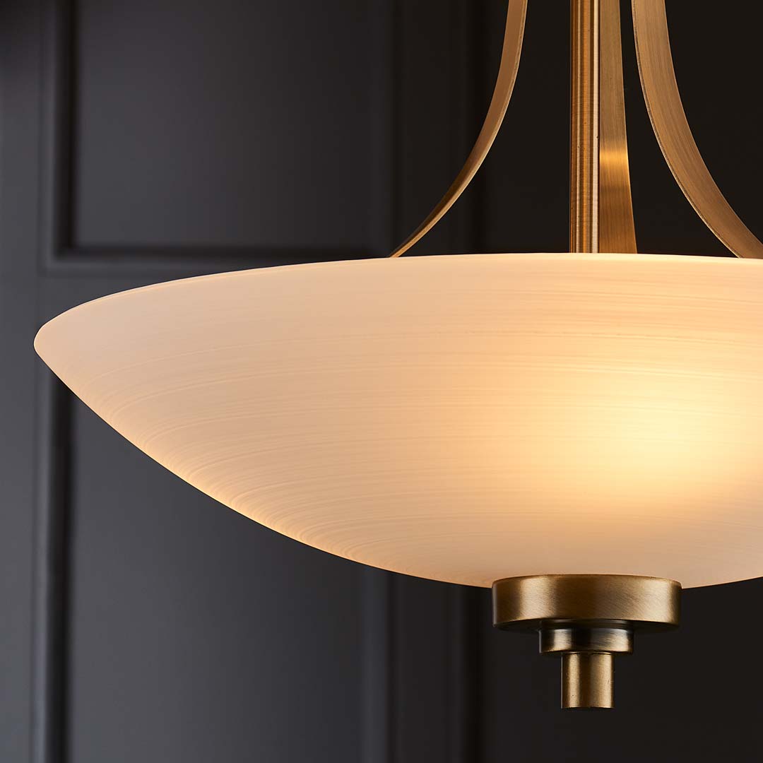 Freyza - Welles Antique Brass and Glass Semi-Flush Ceiling Light
