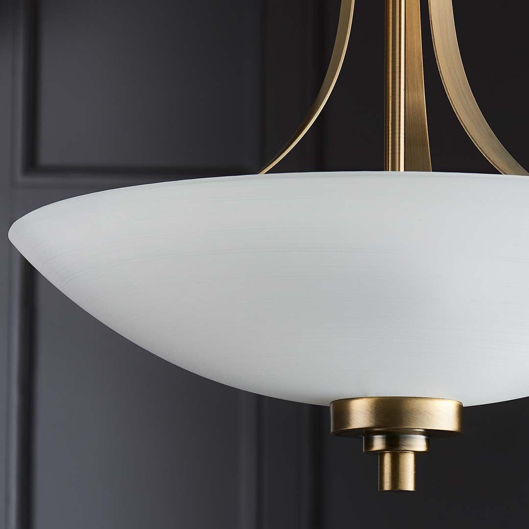 Freyza - Welles Antique Brass and Glass Semi-Flush Ceiling Light