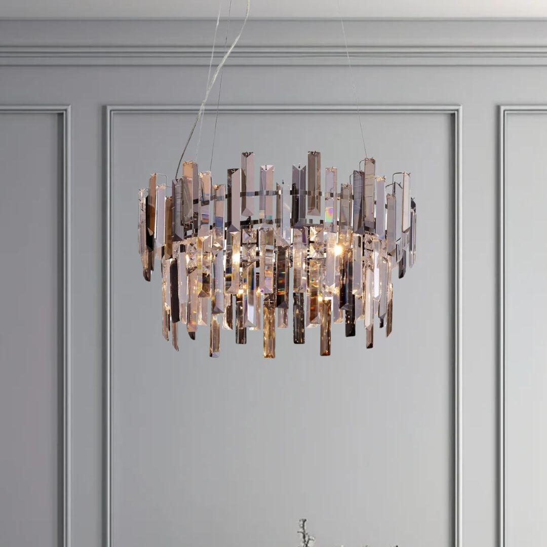 Freyza – Onega 3-flammige verchromte und champagnerfarbene Glas-Pendelleuchte 马会