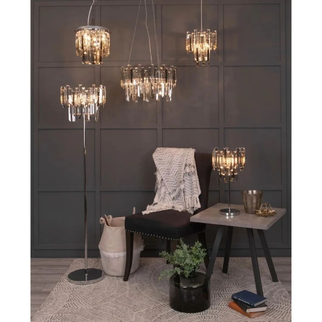 Freyza – Onega 3-flammige verchromte und champagnerfarbene Glas-Pendelleuchte 马会
