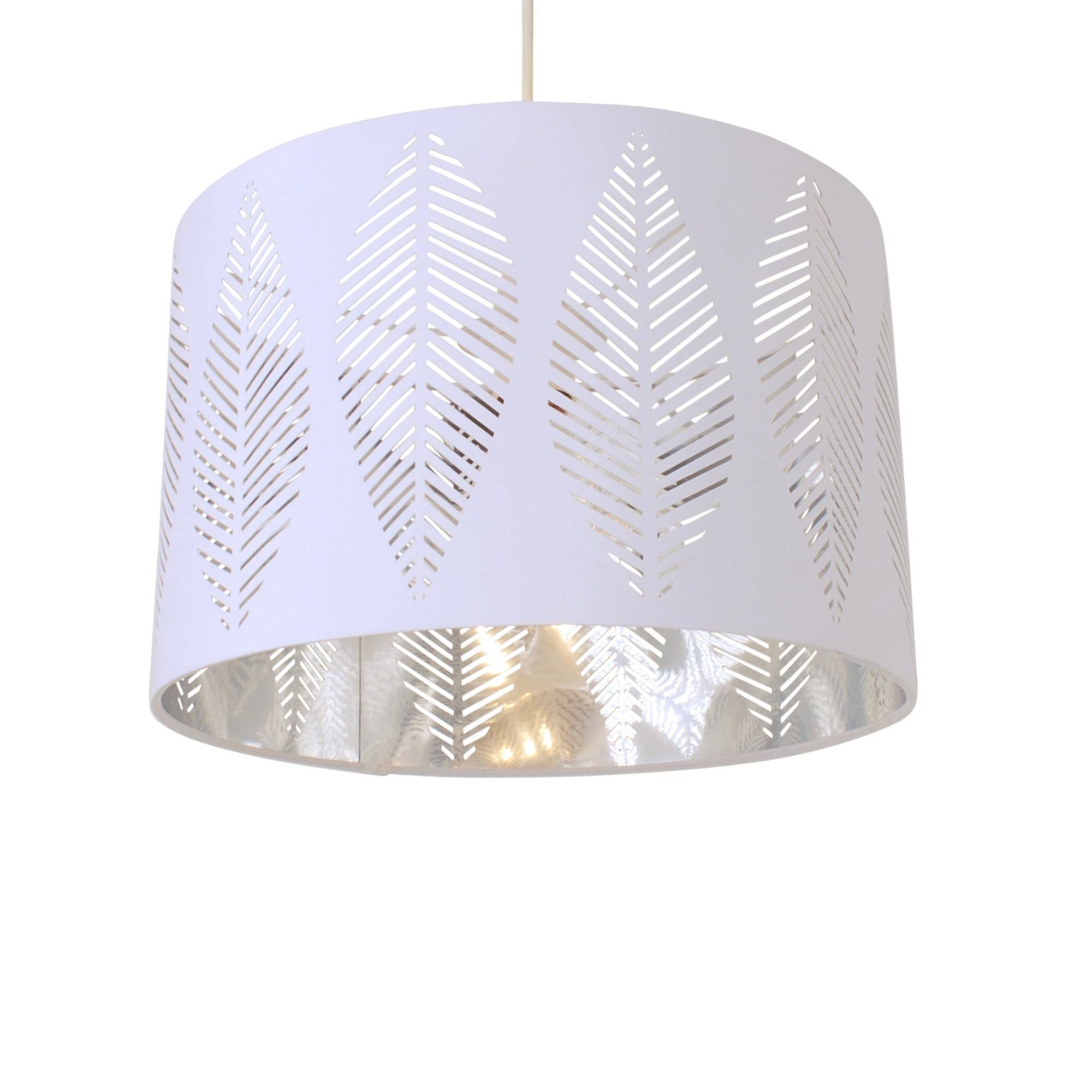 Freyza – White Pendant Light Shade | Cotton Weave Fabric Ceiling Lamp Shade with Chrome Inner Detail