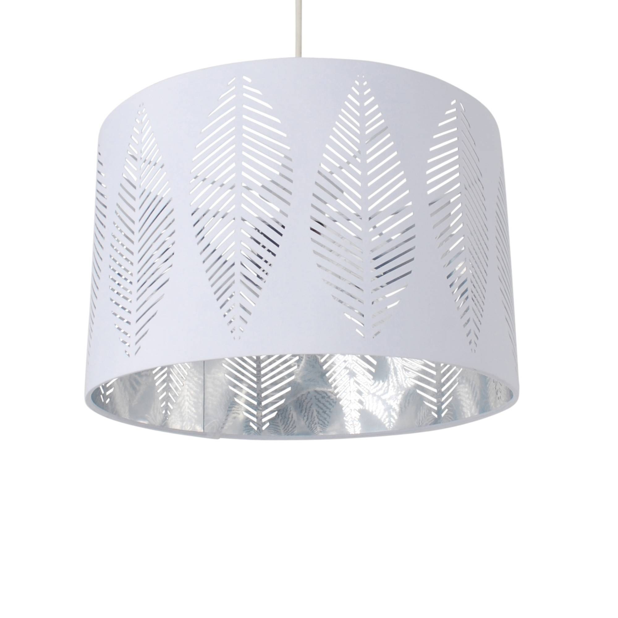 Freyza – White Pendant Light Shade | Cotton Weave Fabric Ceiling Lamp Shade with Chrome Inner Detail