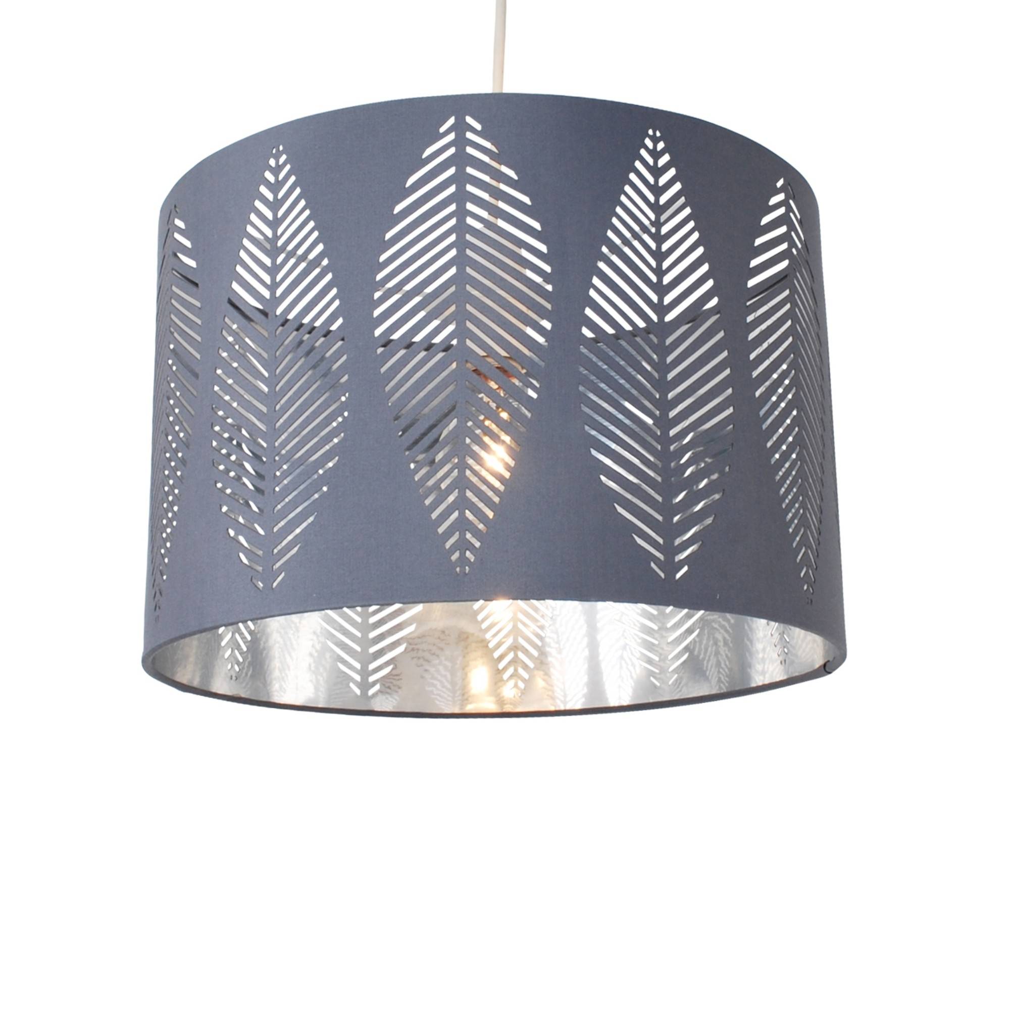 Freyza – Grey Pendant Light Shade | Cotton Weave Fabric Ceiling Lamp Shade with Chrome Inner Detail