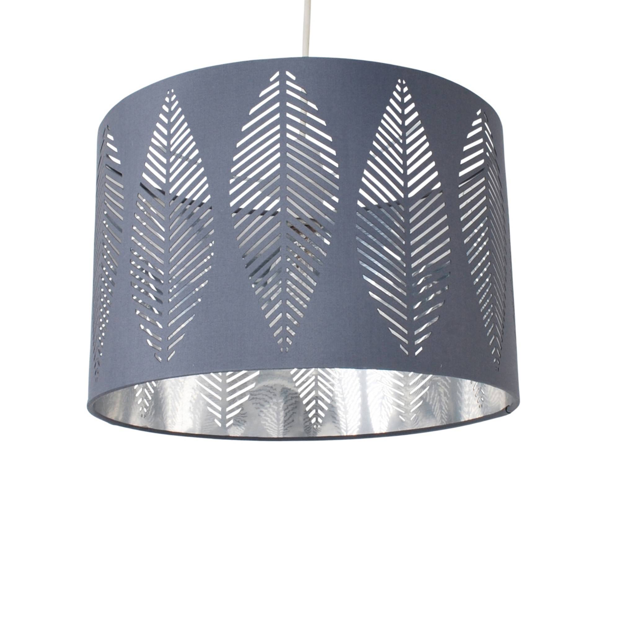 Freyza – Grey Pendant Light Shade | Cotton Weave Fabric Ceiling Lamp Shade with Chrome Inner Detail