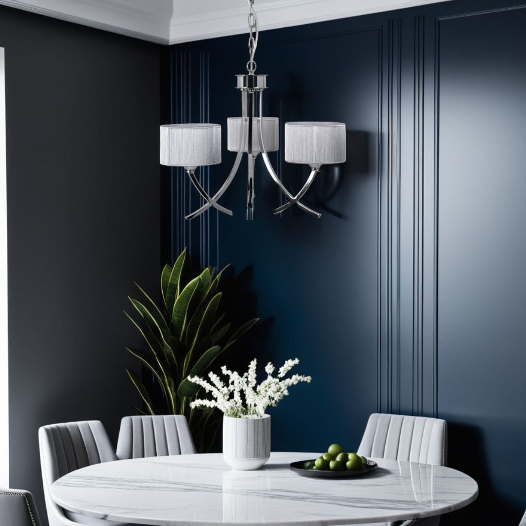 Lunaris | Elegant Polished Chrome 3-Light Ceiling Chandelier 1